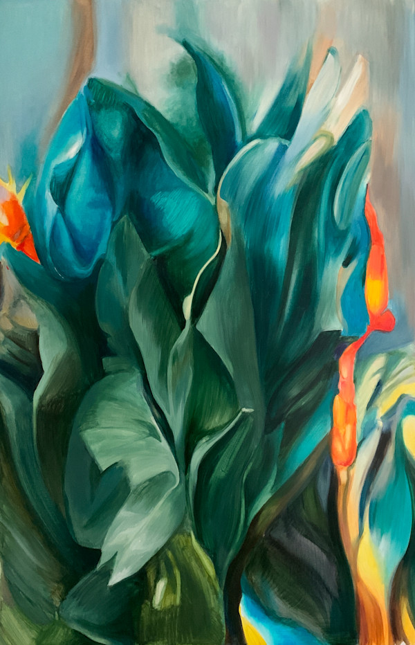 Green and Turquoise Tropical Leaves. by Baroque Anarchist