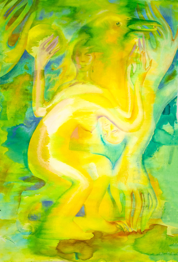 Yellow Goddess Dancing With Bird. Yellow and Green. by Sasha Suvorova, Image 2.