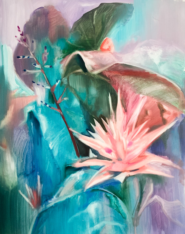 Pink Lotus In Tropical Rain. Botanical fantasy. Turquoise Leaves by Baroque Anarchist