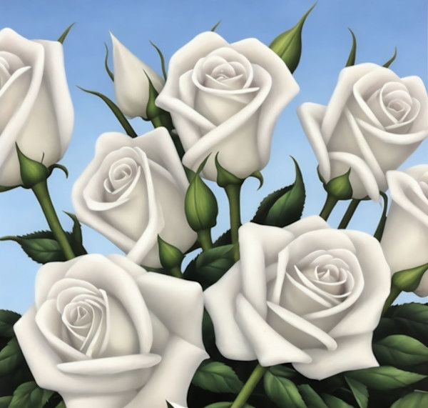 White Roses 1. Floral Painting In White and Blue by Sasha Suvorova, Image 1.