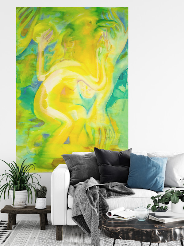 Yellow Goddess Dancing With Bird. Yellow and Green. by Baroque Anarchist