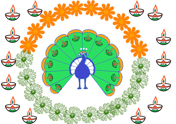 Peacock - Indian Tricolor Theme (Textile Print) by Kriyas Collection