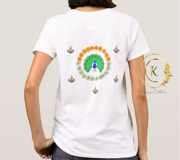 Peacock - Indian Tricolor Theme (Textile Print) by Kriyas Collection, Image 1.