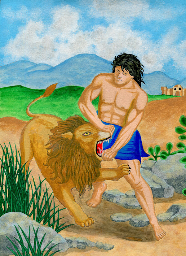 Young Samson Kills Lion by Jerry Ramos