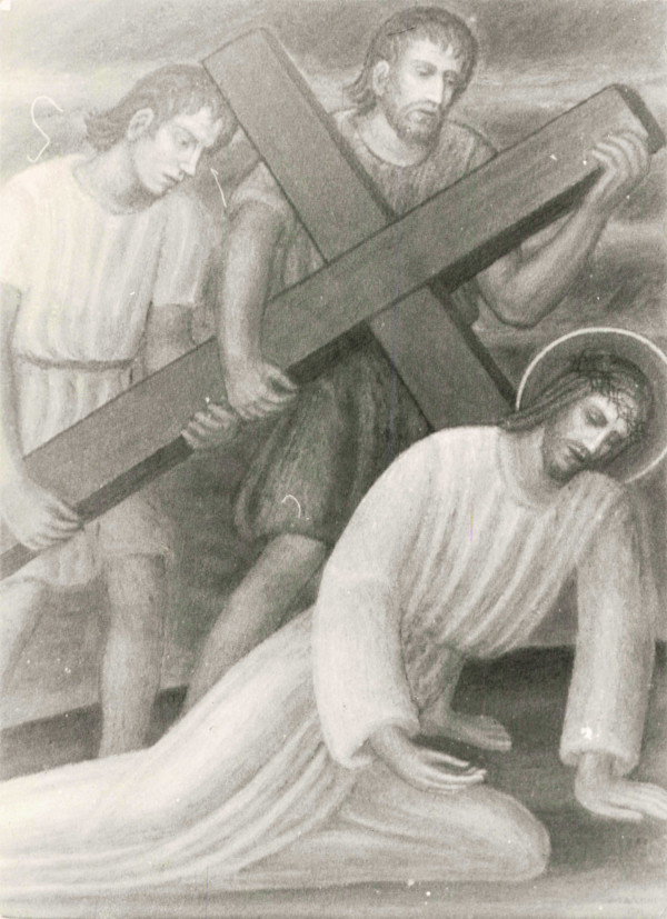Simone di Cirene porta la croce di Gesù Cristo (via crucis stazione n.5) by Salvatore Cascone