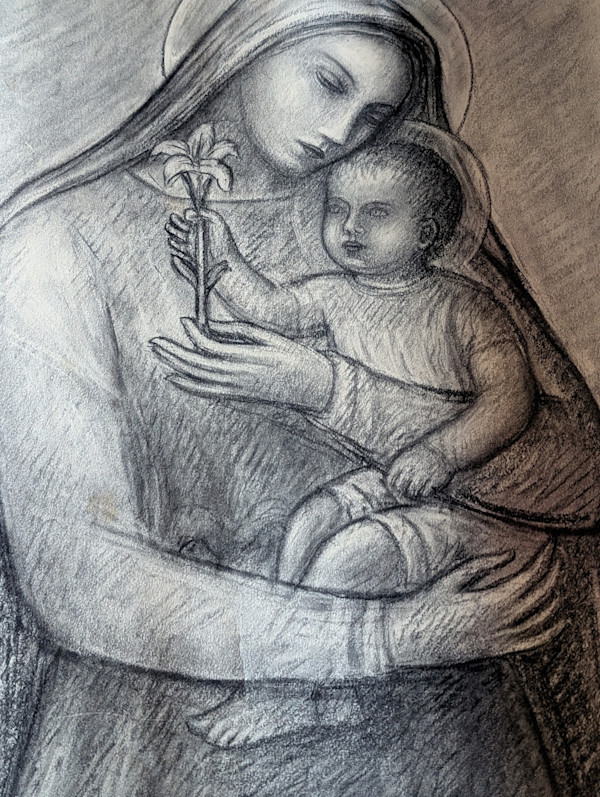 Madonna del Giglio. Disegno a matita carboncino. by Salvatore Cascone