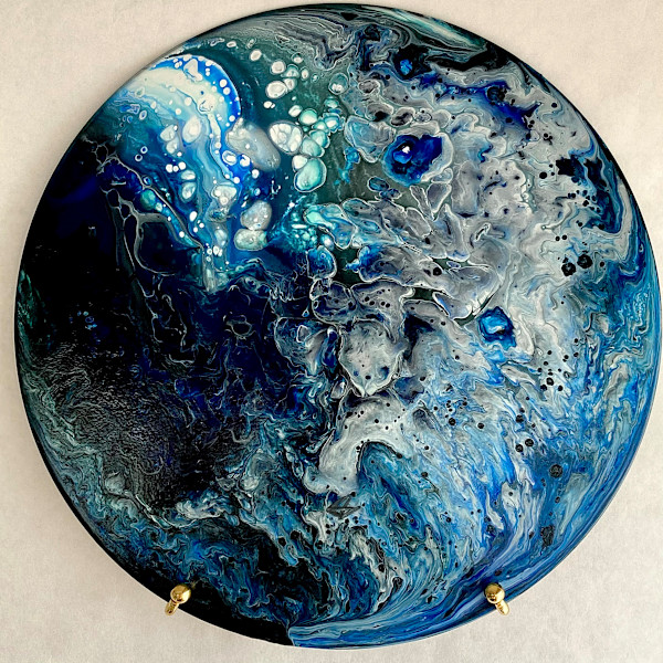 Blue Oceanic Acrylic Pour on Vinyl by Aaron Adkins, Image 5.