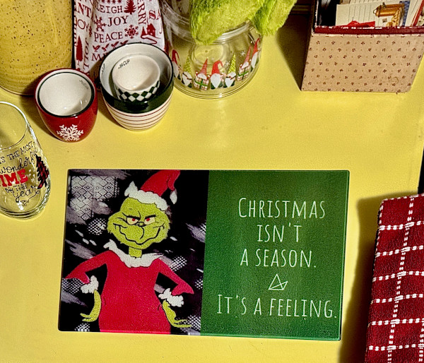 Christmas Grinch Glass Cutting Board #2 by Aaron Adkins