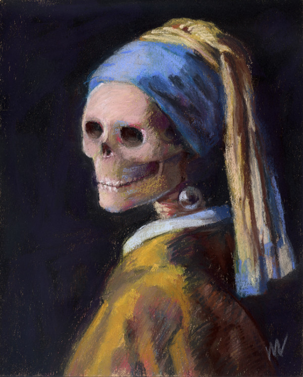 Skelly with a Pearl Earring by Marie Marfia Fine Art