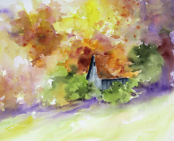 Barn, Purple Grass by Robin Edmundson