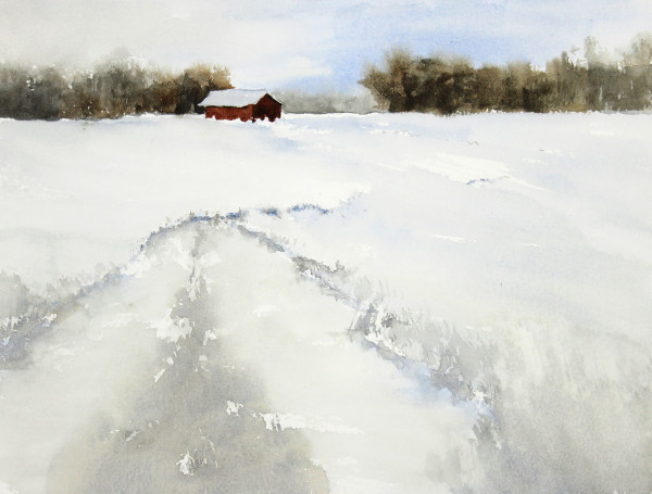 Snow, Red Barn by Robin Edmundson