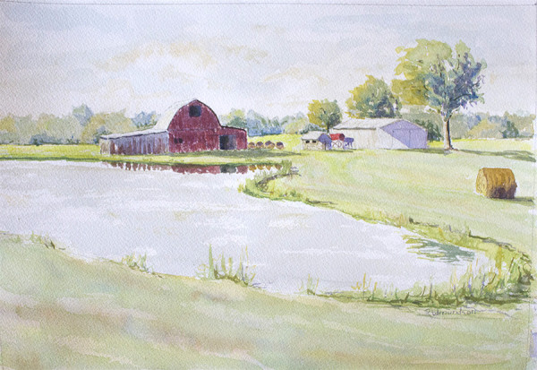 Red Barn & Pond at Freedom by Robin Edmundson