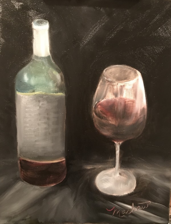 Bottle of Wine and Glass  by Sheila Mashaw