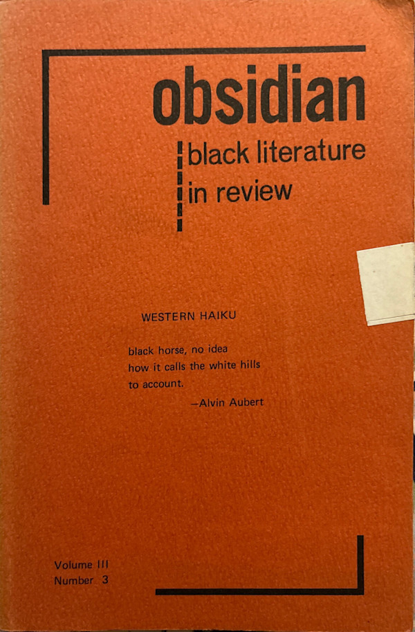 Obsidian: Black Literature in Review, Volume 3, No. 3 by Alvin Aubert