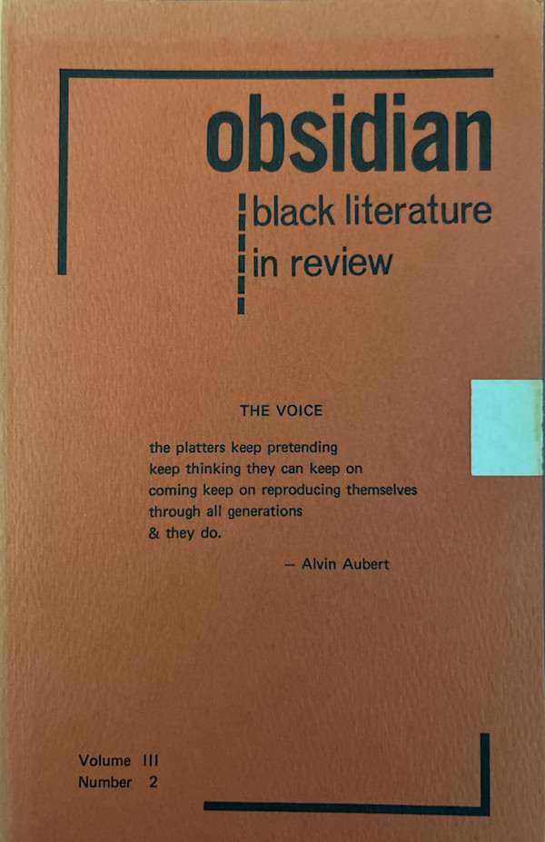 Obsidian: Black Literature in Review, Volume 3, No. 2 by Alvin Aubert
