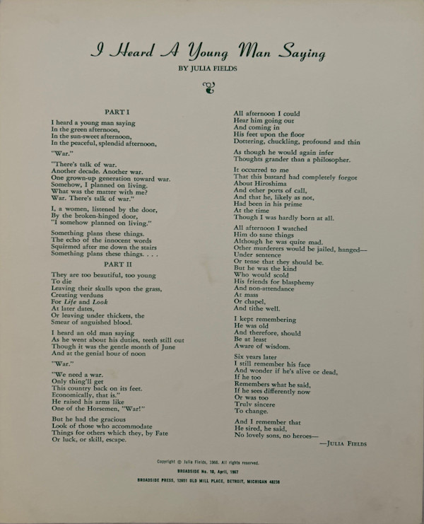I Heard A Young Man Saying by Julia Fields