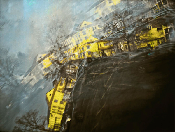 Yellow Building Falling by Dan Borden