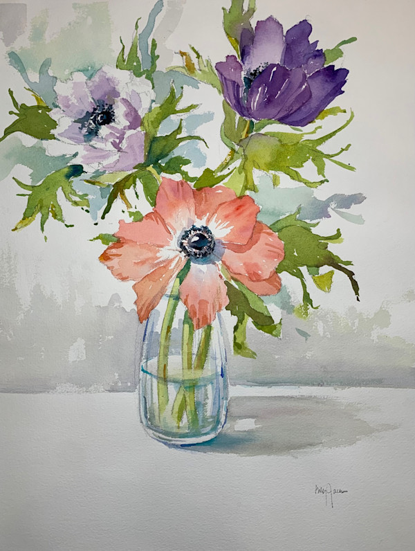 Anemone Trio with Rose Dore by Betsy Jacaruso Gallery