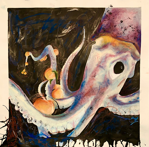 Humboldt squid and peaches by Becca Lewis