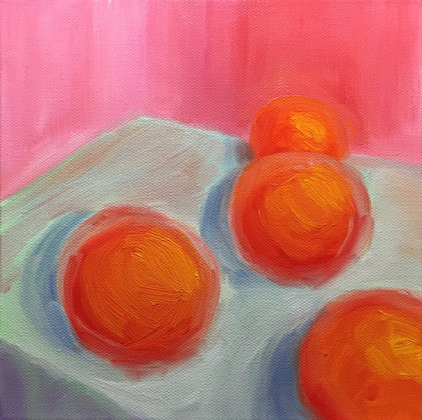 Fresh Oranges on Cotton Tablecloth in Pink Room by MK Wynn