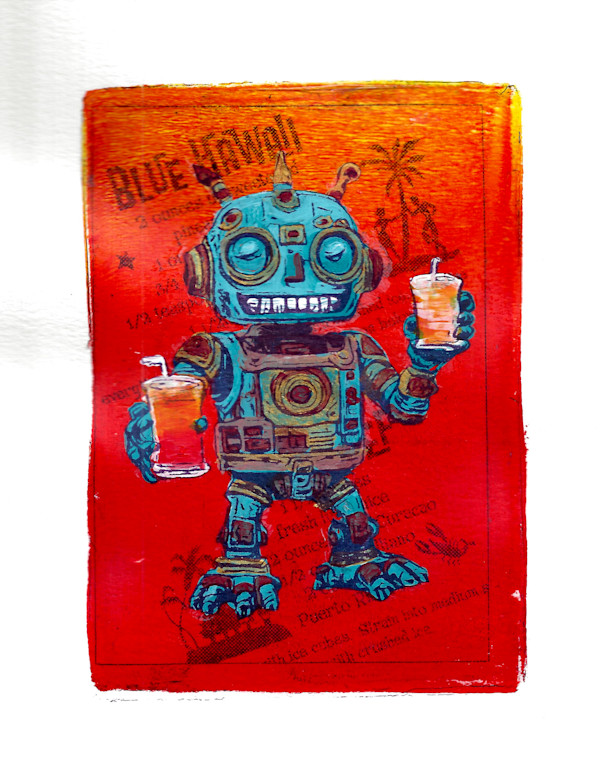 Boozy Bots #6 - Blue Hawaii - OrRd by Greg Butkus