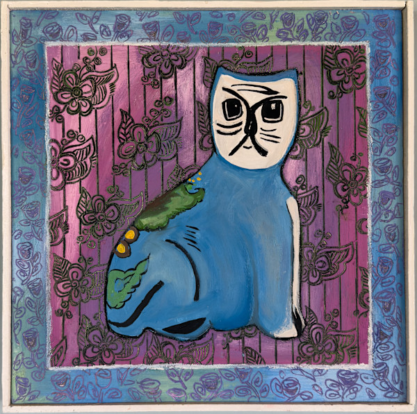 Blue Cat Painting by Leslie Nichol