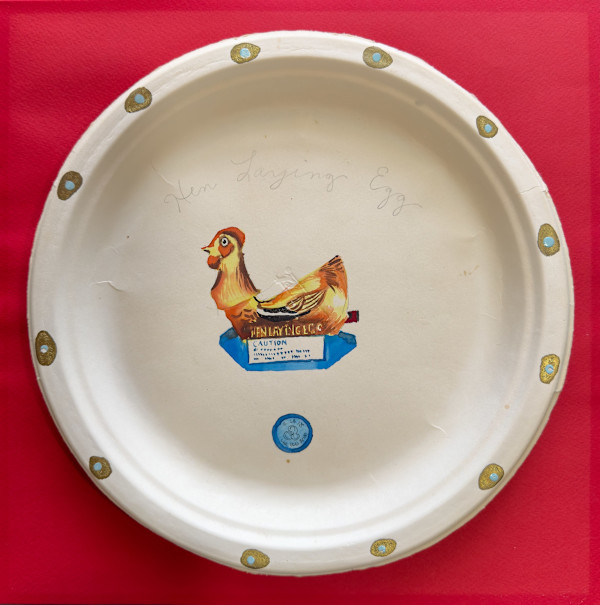 Untitled (hen laying egg) by Juli Edberg, Image 1.