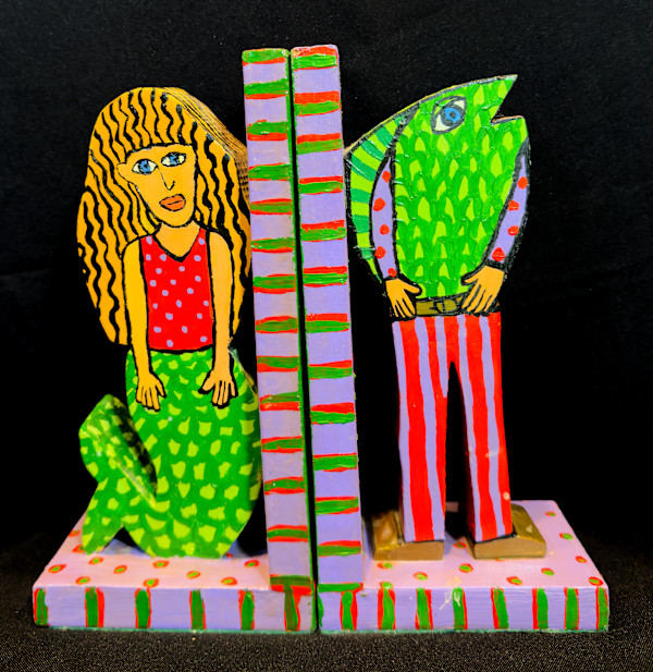green fish mermaid book ends by Leslie Nichol