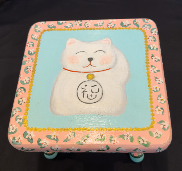 Japanese Lucky Cat Stool by Leslie Nichol