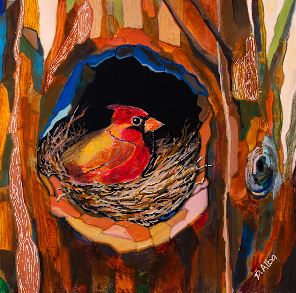 Cozy Cardinal (Limited-edition giclée prints available) by Diego Alba