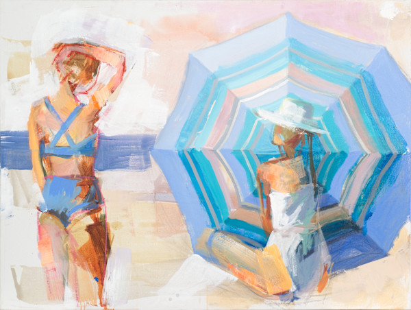 Two figures and a blue umbrella by VigMayol