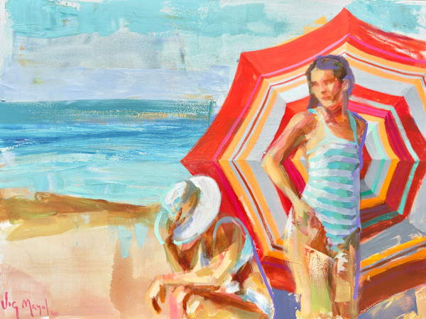 Two figures and a red umbrella by VigMayol