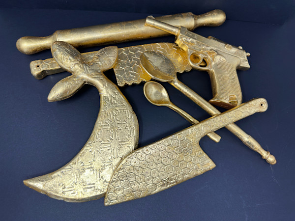 Weapons of Mass Creation-Weapons of Mass Destruction 7-Piece, 24 K Gold Set Harmonize or Weaponize Domesticity by Sarah Khan