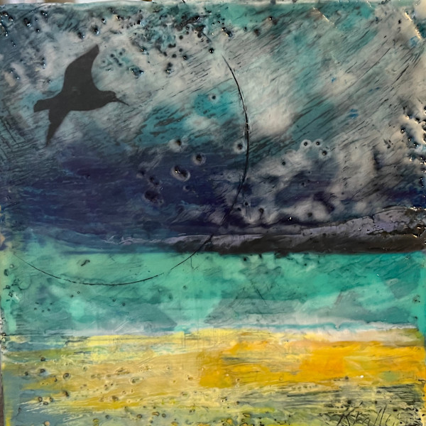 Flying oystercatchers by Karen Faller