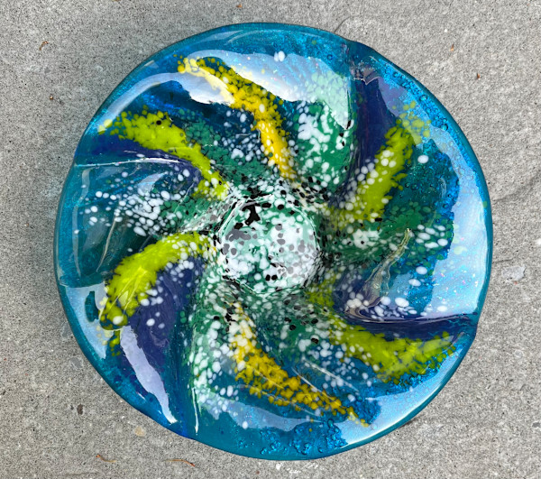 Multi-colored cyclone bowl by Julie Root Sawyer
