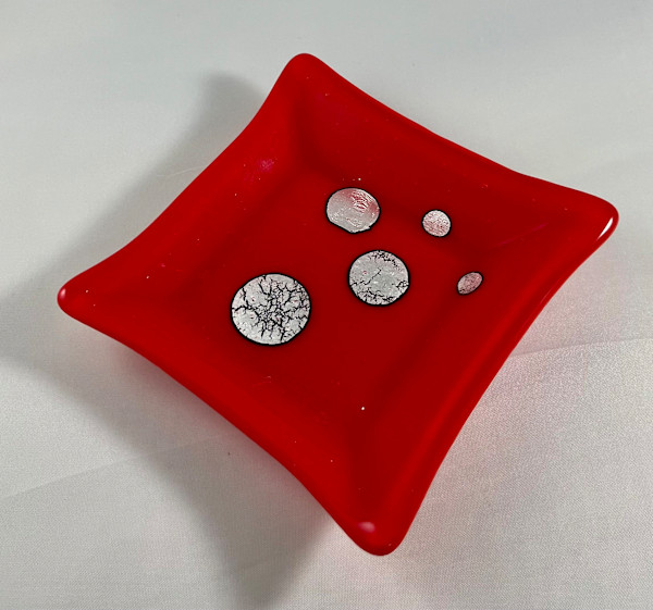 small red dish with silver foil by Julie Root Sawyer