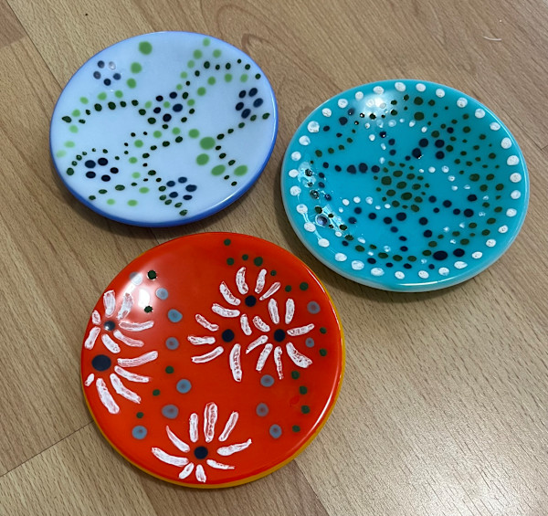 5" hand-painted double-sided shallow bowls by Julie Root Sawyer