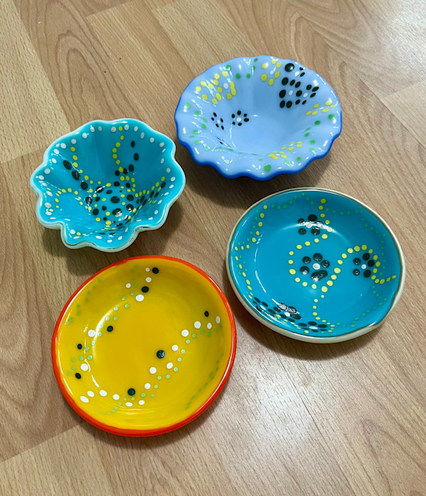 Hand-painted bowls, variety by Julie Root Sawyer