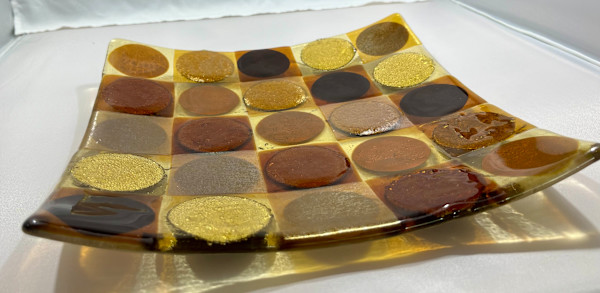 Grid with 3 ambers and alternating silver and brass foil by Julie Root Sawyer, Image 1.