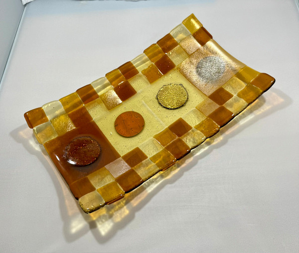 Mixed amber dish with brass and silver foil by Julie Root Sawyer, Image 1.