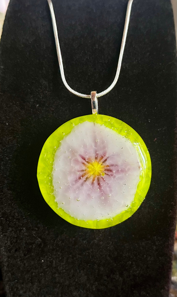 Pendant with floral wafer by Julie Root Sawyer, Image 1.