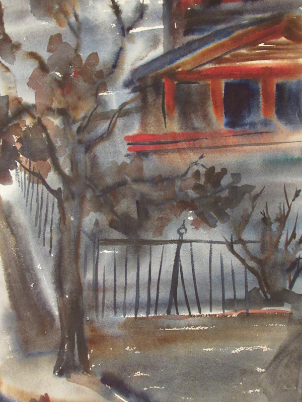 City Scene with Fence and House by Evelyn Guhr Sweeney