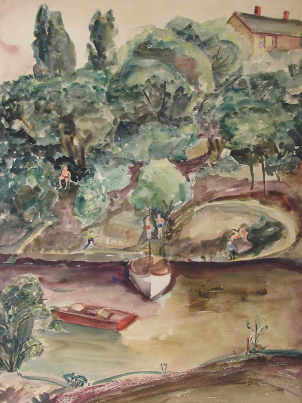 Landscape with Bathers and Boats by Evelyn Guhr Sweeney