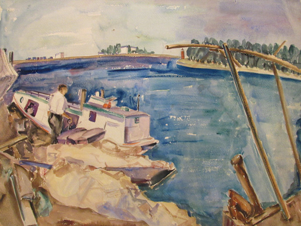 River Scene with Boat by Evelyn Guhr Sweeney