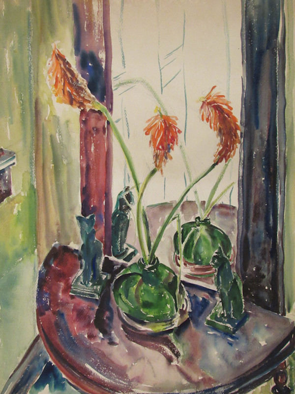 Interior Still Life with Flowers and Mirror by Evelyn Guhr Sweeney