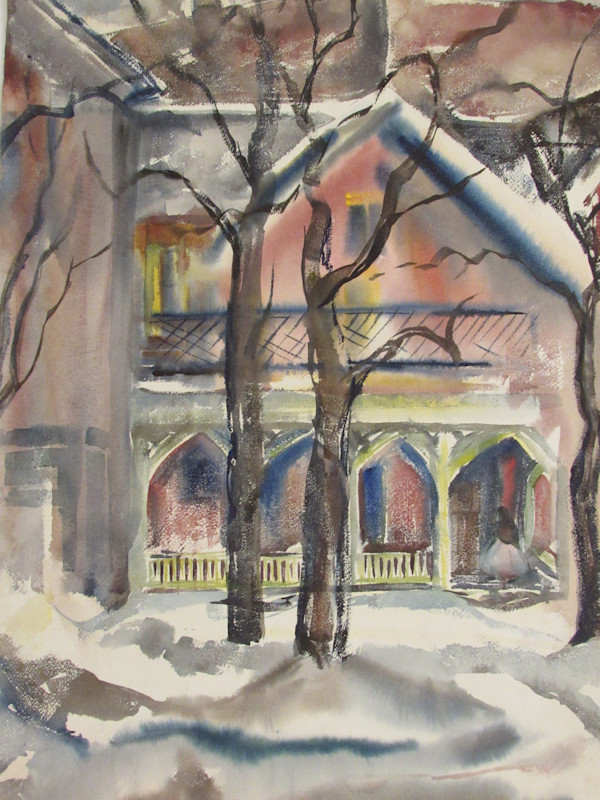 Home in Winter Scene by Evelyn Guhr Sweeney