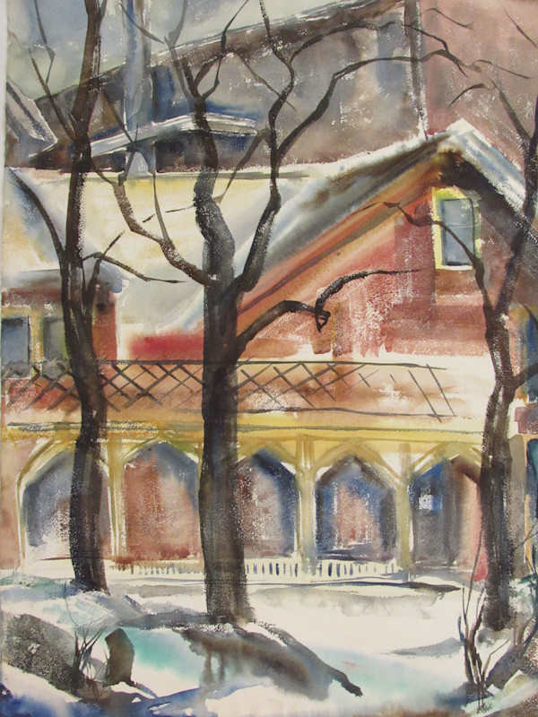 Home in Winter Scene by Evelyn Guhr Sweeney