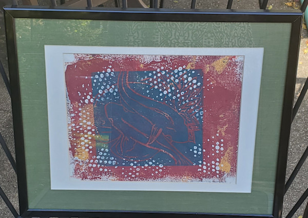 Koi Fish with Lily Pad Linoleum Block with Dots by Jan Somers