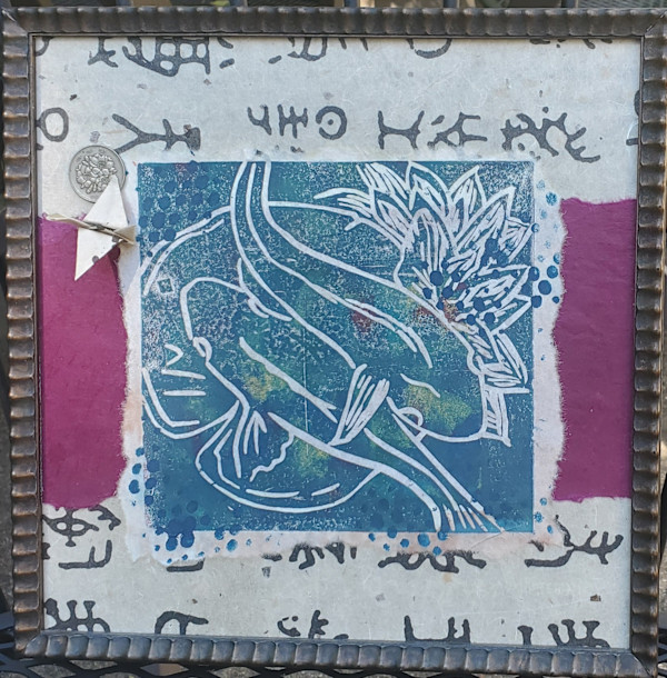 Koi Fish with Lily Pad Linoleum Block by Jan Somers