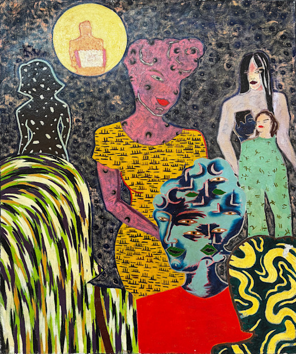 Six Women and a man in the moon with an Accordian by Francis Pavy, Image 1.